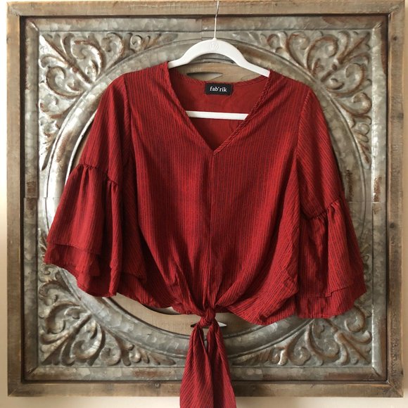 fab'rik Rust and Navy Bell Sleeve Blouse - Picture 1 of 1